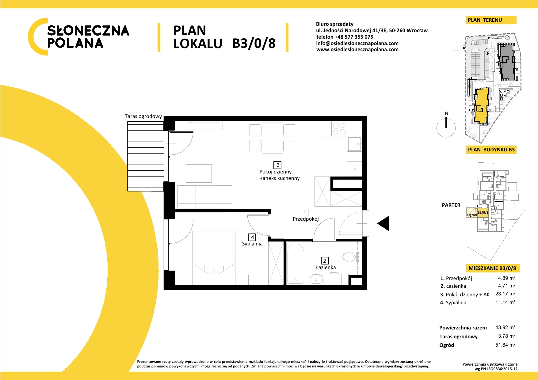 Mieszkanie 43,92 m², parter, oferta nr B3/0/8, Słoneczna Polana, Kudowa-Zdrój, ul. Bluszczowa